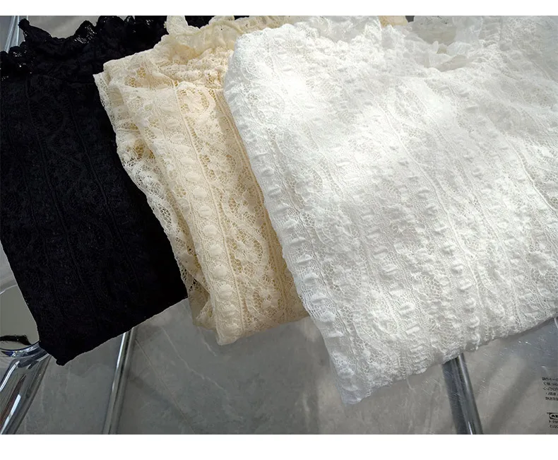 

2020 autumn new stand-up collar pullover fashion casual lace hollow bottoming shirt solid color slim top all-match long sleeves