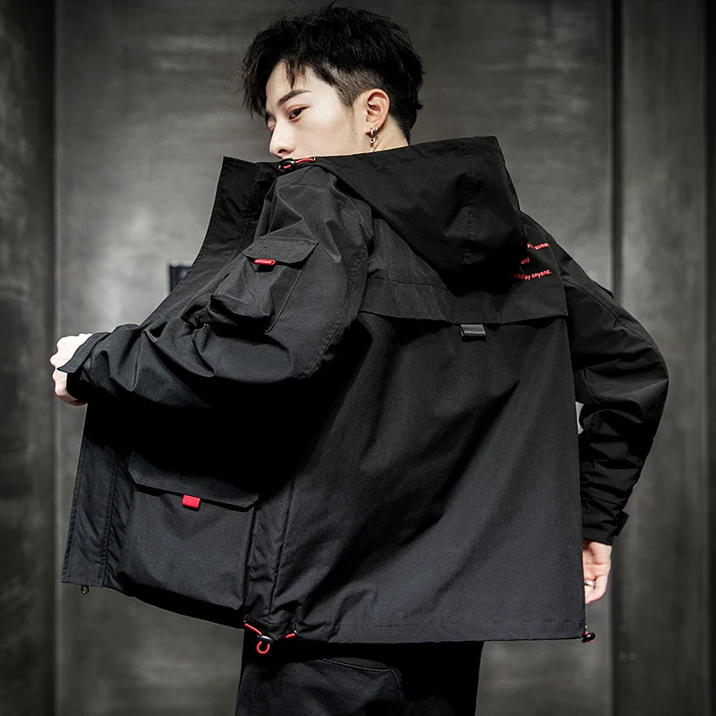 Куртка мужская демисезонная на молнии однотонная с капюшоном|Мужские куртки| |