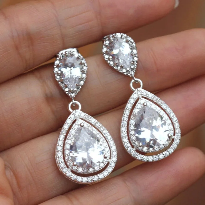 

Exquisite Fashion Shiny Water Drop Zircon Women's Earrings 2021 Temperament Trend Ladies Drop Earrings Wedding Gift Jewelry