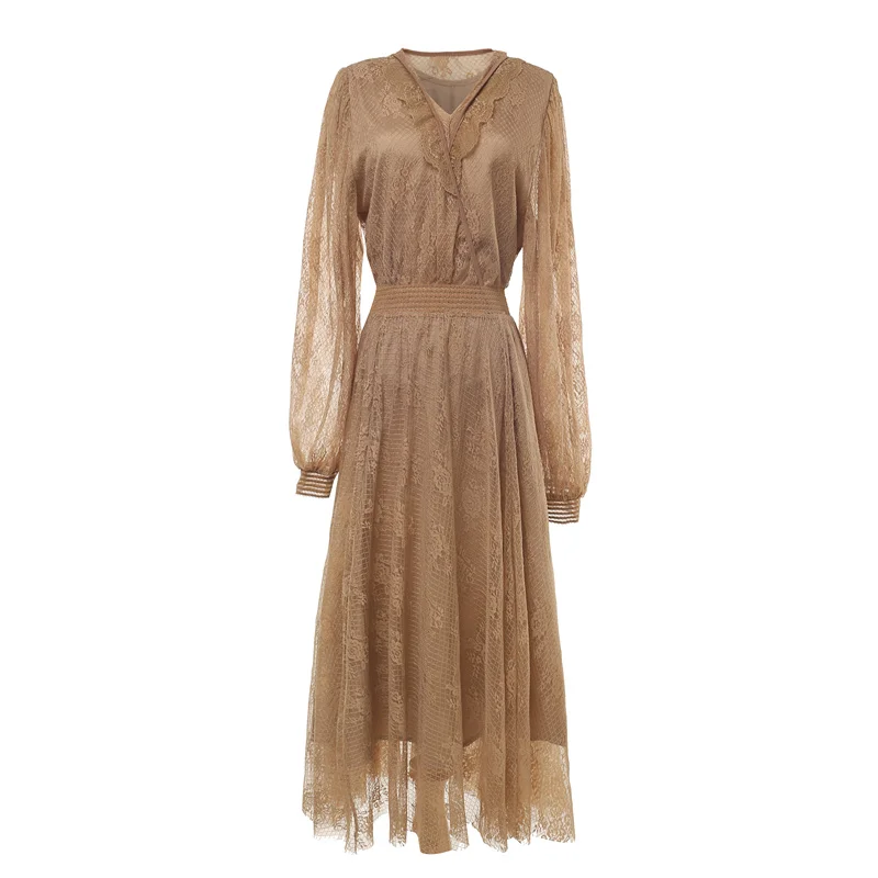 Женский подиумный комплект из 2 предметов кружевная блузка цвета хаки с длинным