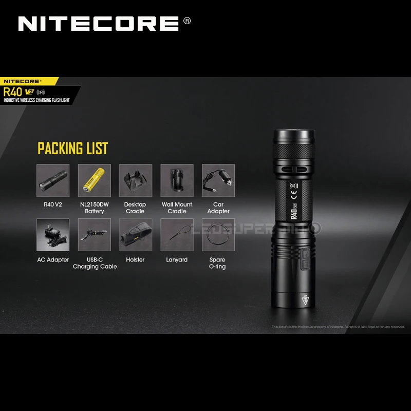 Улучшенный светодиодный Индуктивный беспроводной зарядный фонарик NITECORE R40 V2 1200