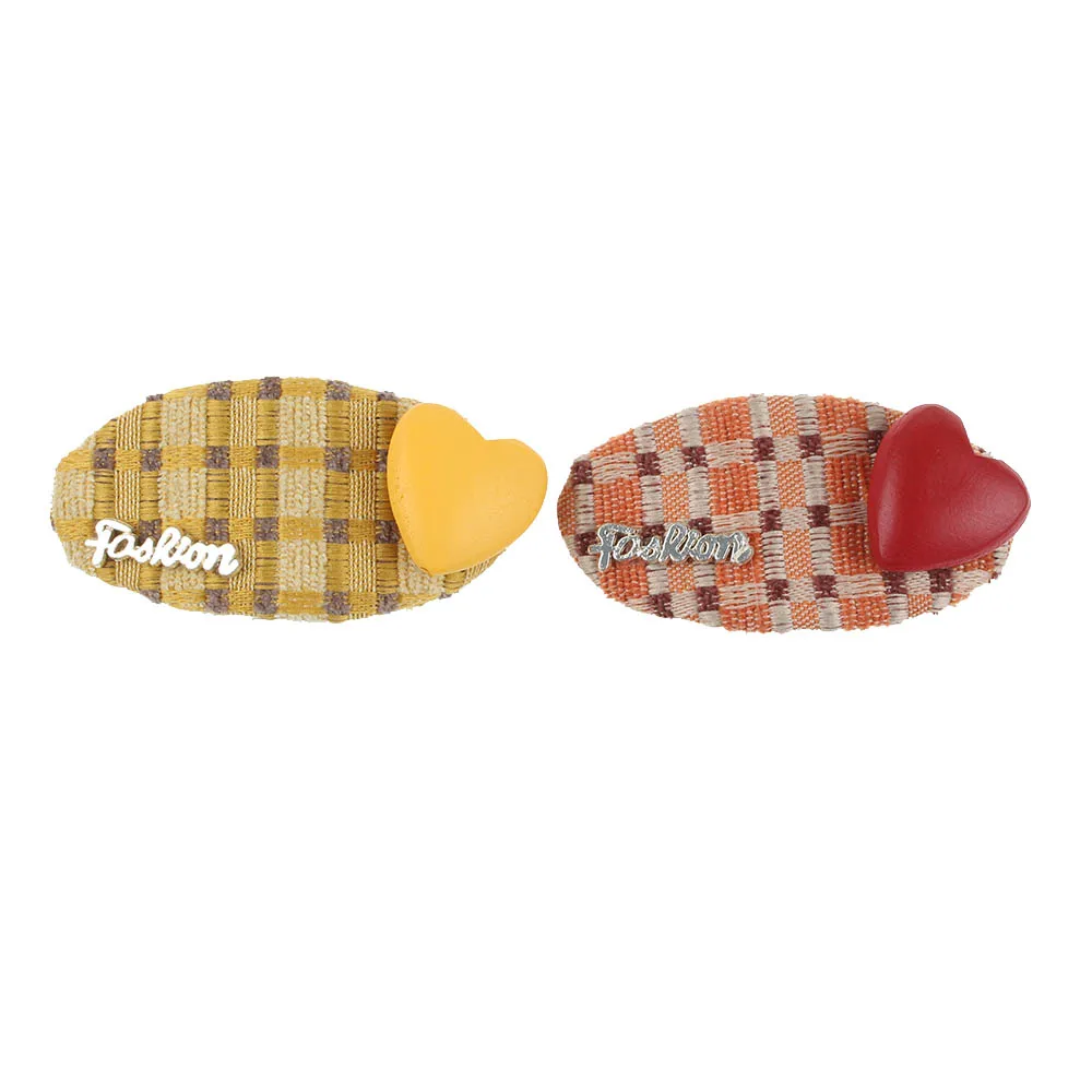 

Cute Autumn And Winter Embroidery Cloth Hair Clip Plaid Japanese Heart-shaped Clip Bangs Clip Hairpin Female Headwear Hair Pins