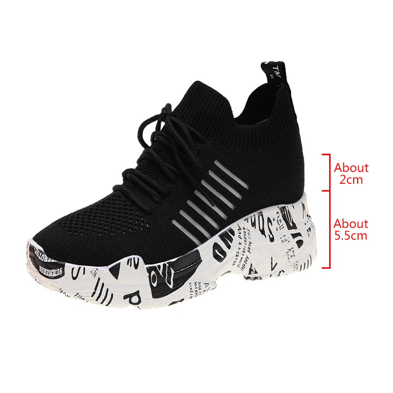 

White Shoes Platform Sneakers Women Breathable Casual Shoes Wedges Sneakers for Women Mesh Sock Zapatos De Mujer 2021