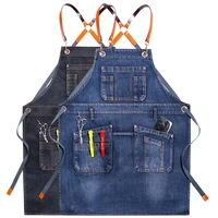 cowboy solid denim pocket hairdresser apron cooking coffee pinafore house cleaning canvas master apron for kitchen accessories