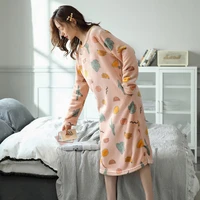 coral velvet nightdress womens winter korean version loose long over the knee large flannel nightdress for womens home wear