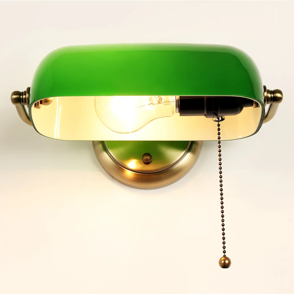 

Retro traditional green banker wall lamp classical vintage white wall light LED E27 for bedroom living room corridor hotel store
