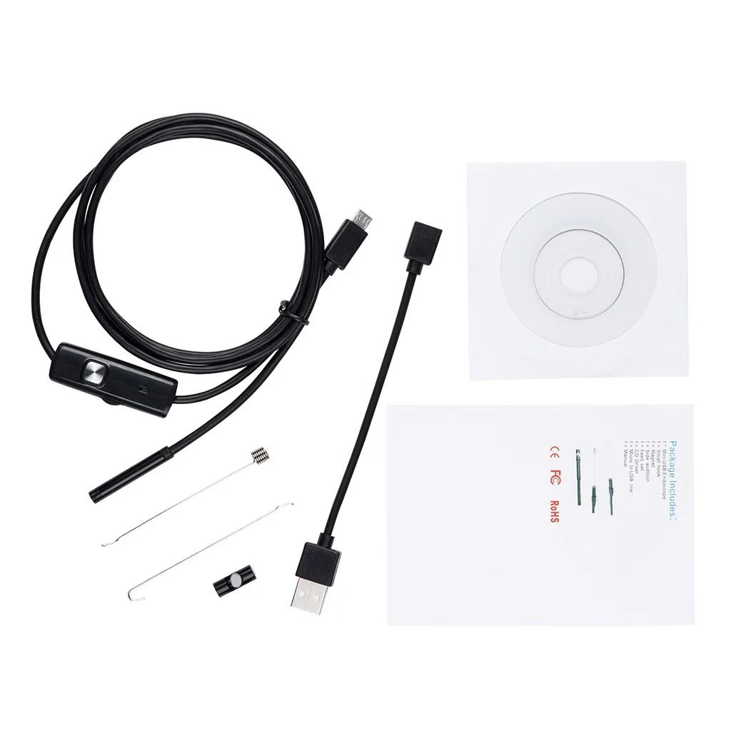 Car Repair USB Endoscope 2.0 MP Camera Borescope 2 in 1 HD Waterproof 6Led Light 5M Accessories | Автомобили и мотоциклы