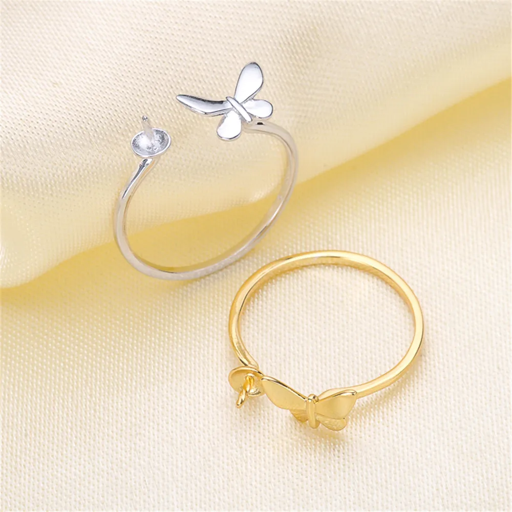 

S925 Sterling Silver Adjustable Jewelry Parts Fittings Charm Accessories Silver Jewellery DIY Pearl Ring Accessories Findings