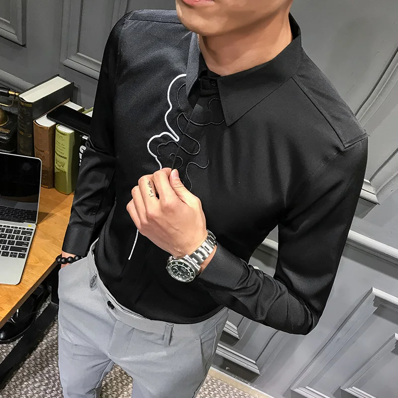 Рубашка мужская приталенная с длинным рукавом модная сорочка в повседневном и