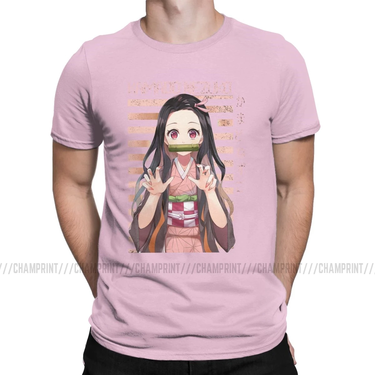 Nezuko Kimetsu No Yaiba, Мужская футболка, Demon Slayer, аниме, потрясающая футболка, футболка с коротким рукавом, хлопок, Новое поступление одежда - Цвет: Розовый