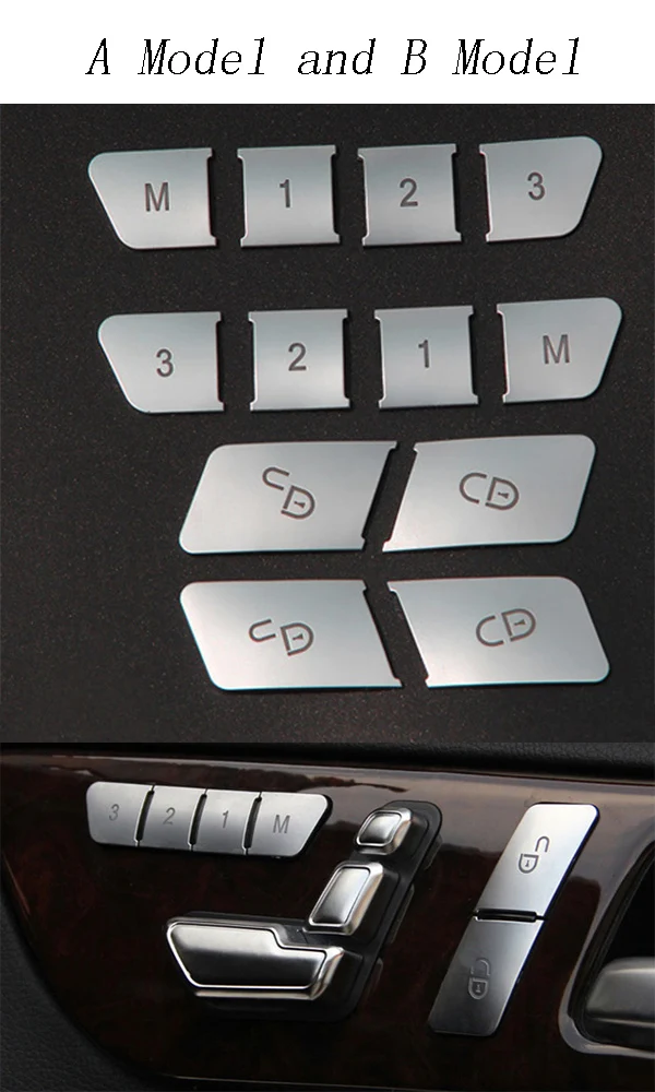 A and B Model Silver Автомобильный Стайлинг двери сиденья памяти кнопки блокировки отделка Чехлы наклейки для Mercedes Benz C E Class W204 W212 авто аксессуары для интерьера - Название цвета: A and B Model Silver