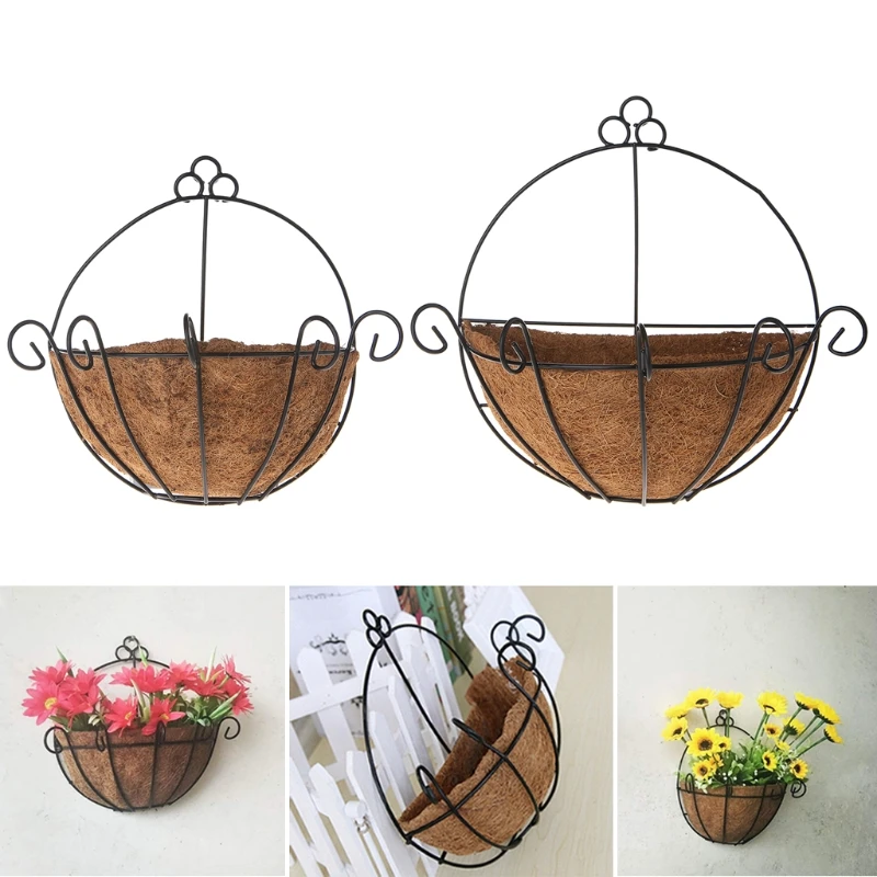 

Flowerpot Iron Coconut DIY Garden Hanging Planters Wall Baskets Pot Half Round P82C