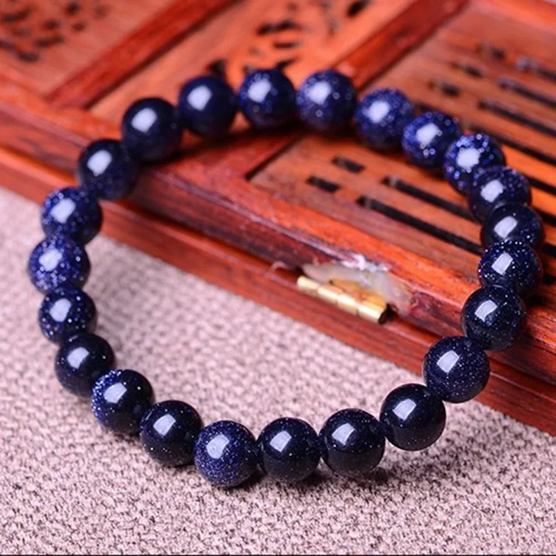 Стрейчевый мужской браслет STENYA эластичный натуральный камень синий золотой