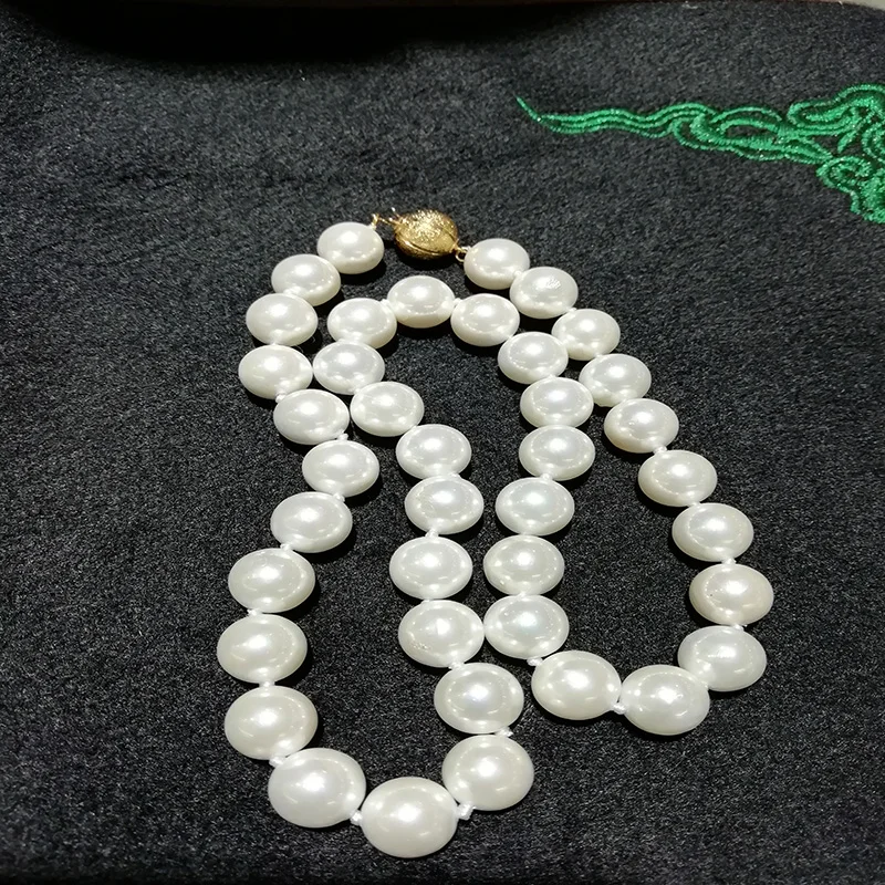 Ожерелье из ракушечных жемчужин JYX 8-8,5 мм круглой формы, белого цвета, естественного происхождения из моря с высоким блеском длиной 18 дюймов.