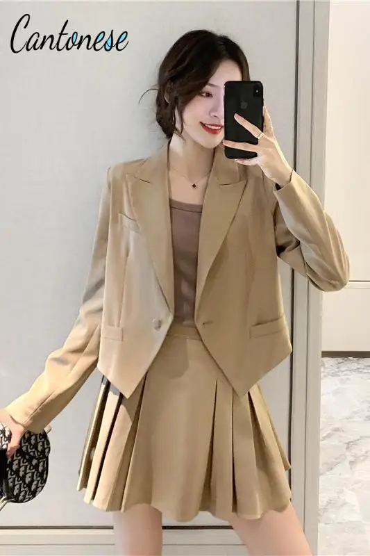 

Fashion All-Match Elegant Autumn Office Wearing Slim Pleated Skirt & Suit Jacket