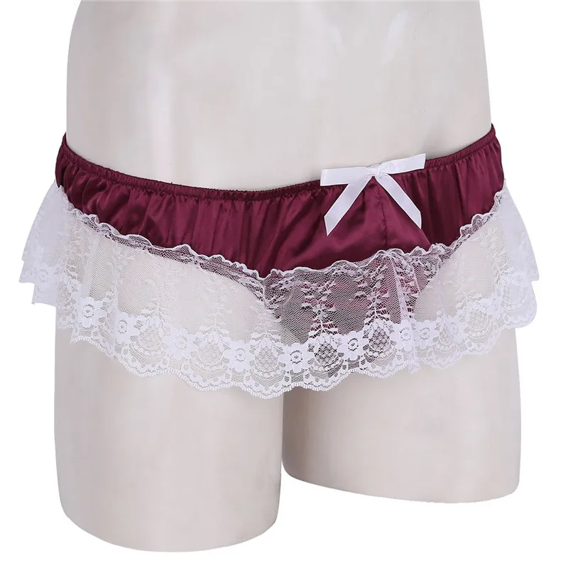 Мужские блестящие мягкие атласные гофрированные Цветочные кружевные трусы с