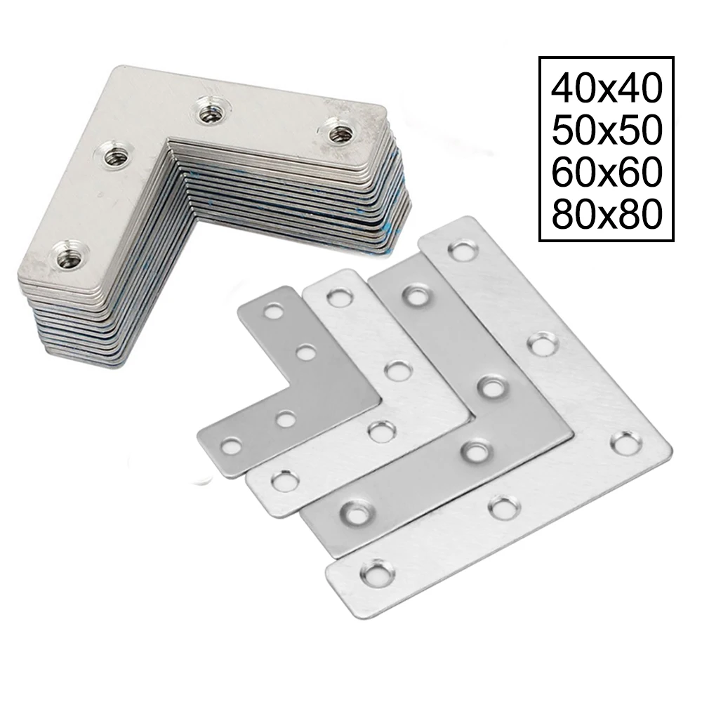 

4Pcs Stainless Steel Angle Plate Corner Brace 40/50/60/80mm L Shaped Flat Fixing Mending Repair Plates Brackets Repair Bracket