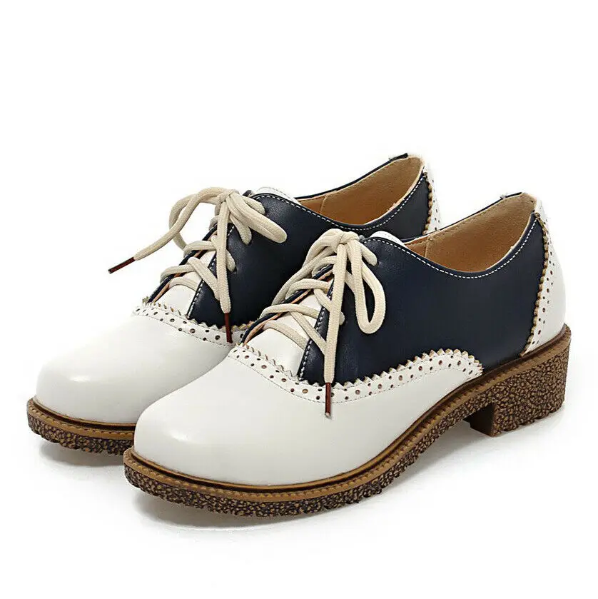 

Women's Ladies Brogues Oxfords Flats Square Heel Pointed Toe Perforated Lace Up Vintage Casual Work Sneakers Creeper Shoes