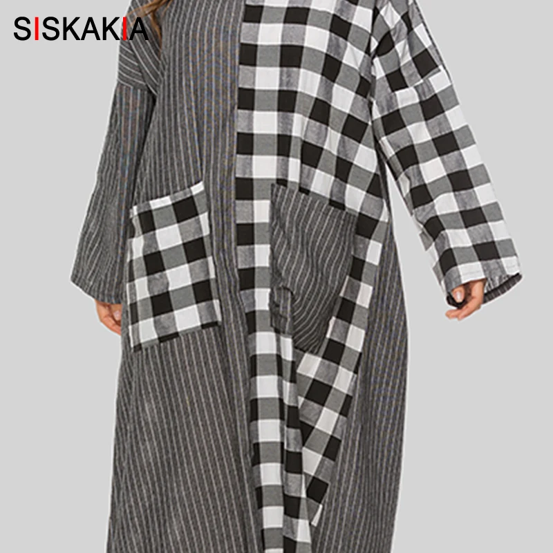 Siskakia платья с длинным рукавом размера плюс v образным вырезом на каждый день в