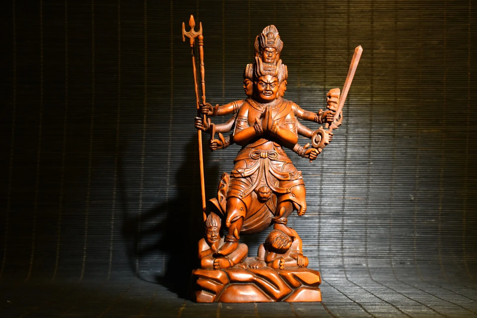 

Home Decor 6" China Lucky Old Boxwood Hand-carved Fudozun Bodhisattva 6 heads Fudo Mingwang Sitting Buddha Enshrine the Buddha