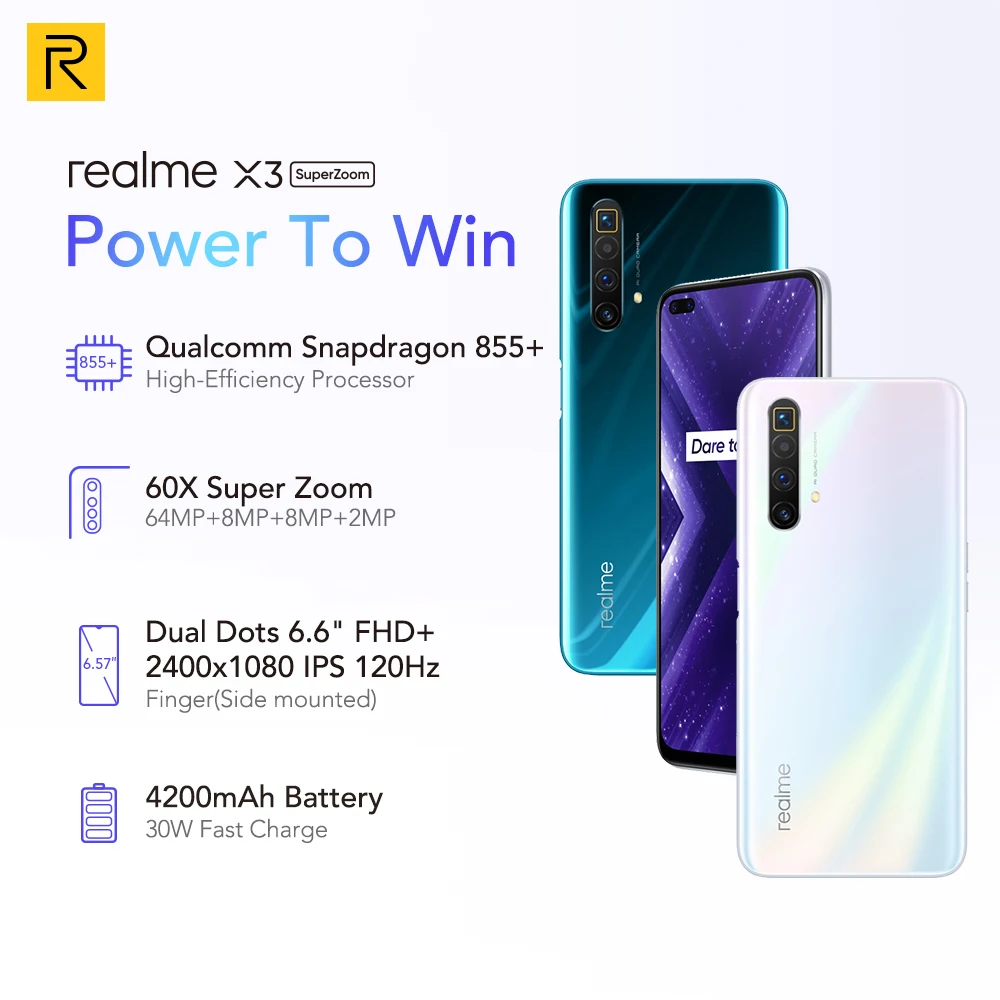 Смартфон realme X3 с суперувеличением 8 ГБ 128 60X Snapdragon 855 + 120 Гц экран 3 0 дюйма зарядное