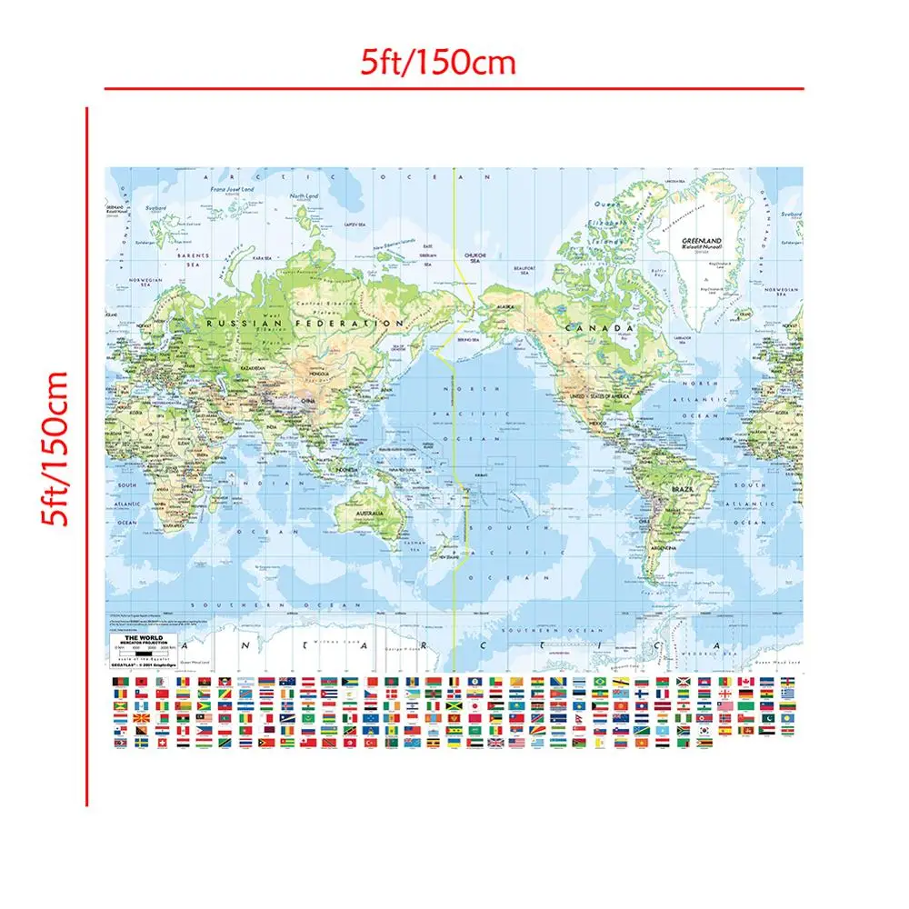 Нетканая виниловая спрей карта мира 150x150 см проекционная карта Меркатора с национальным флагом в сфере культуры и образования от AliExpress WW