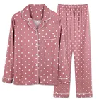 Домашняя пижама для женщин, брюки с длинным рукавом, Пижамный костюм, весенне-осенняя Женская одежда для сна, комплект из молочного шелка с лацканами, женская одежда для сна
