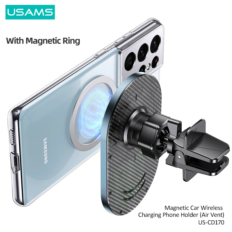 USAMS 15W Fast Car Wireless Charging Magnetic Phone Holder Mount For iPhone 13 12 Pro Max With Wireless Charging Phone Universal