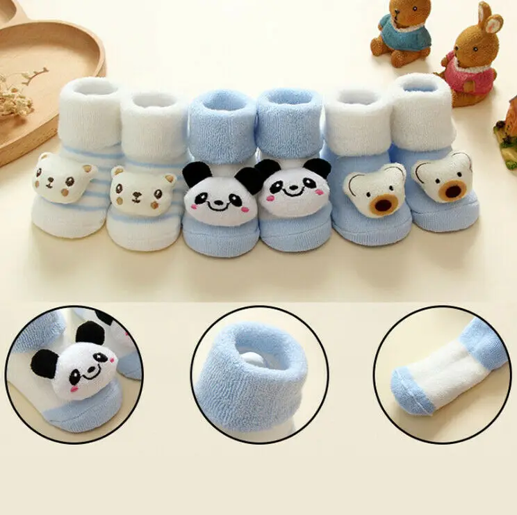 3 Pairs 0-18M Socks Newborn Baby Children Cartoon Girls Boys Anti-Slip Slipper Shoes Boots Autumn Winter | Детская одежда и обувь