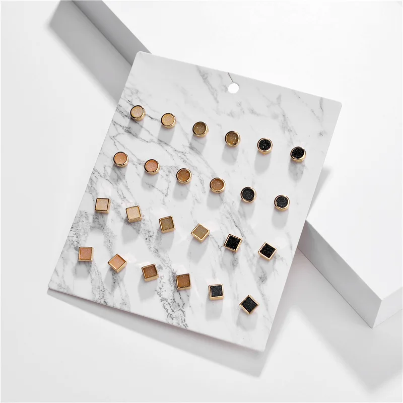 Модные ювелирные изделия набор из 12 пар/упак. сережек смолы и камня квадратные