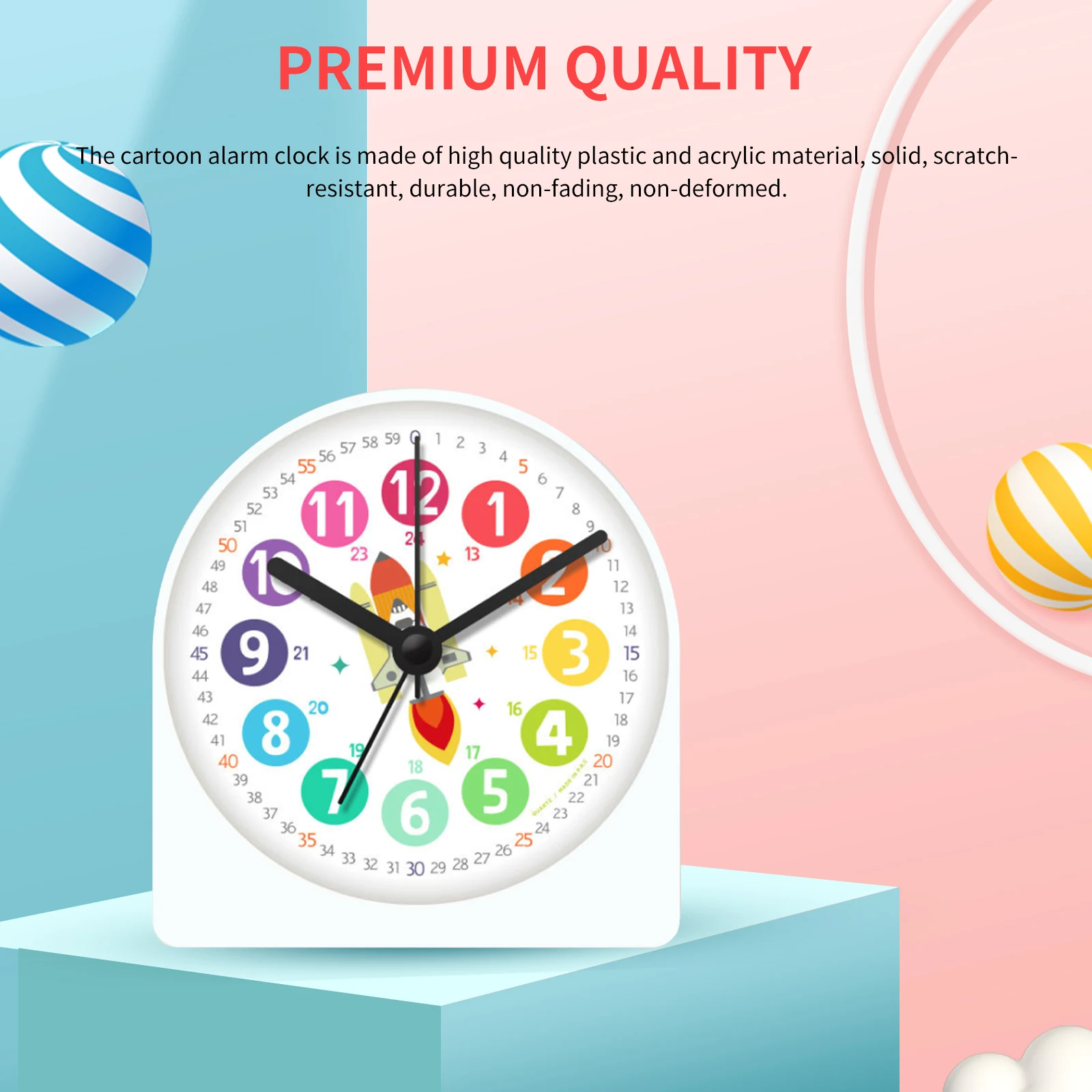 Креативный детский мультяшный будильник на батарейках беззвучный металлический