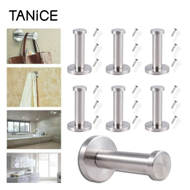 

TANiCE 6 Pcs Modern Stainless Steel Hooks With Screws Bath Towel Holder Wall-Mount Towel Hook Coat Hanger for Bathroom Lavatory