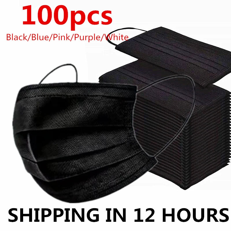 

100 шт. одноразовые маски 3 слоя маска с черным покрытием, маска для лица с изображением рта маска фильтр ушной нетканые маска Mascarillas