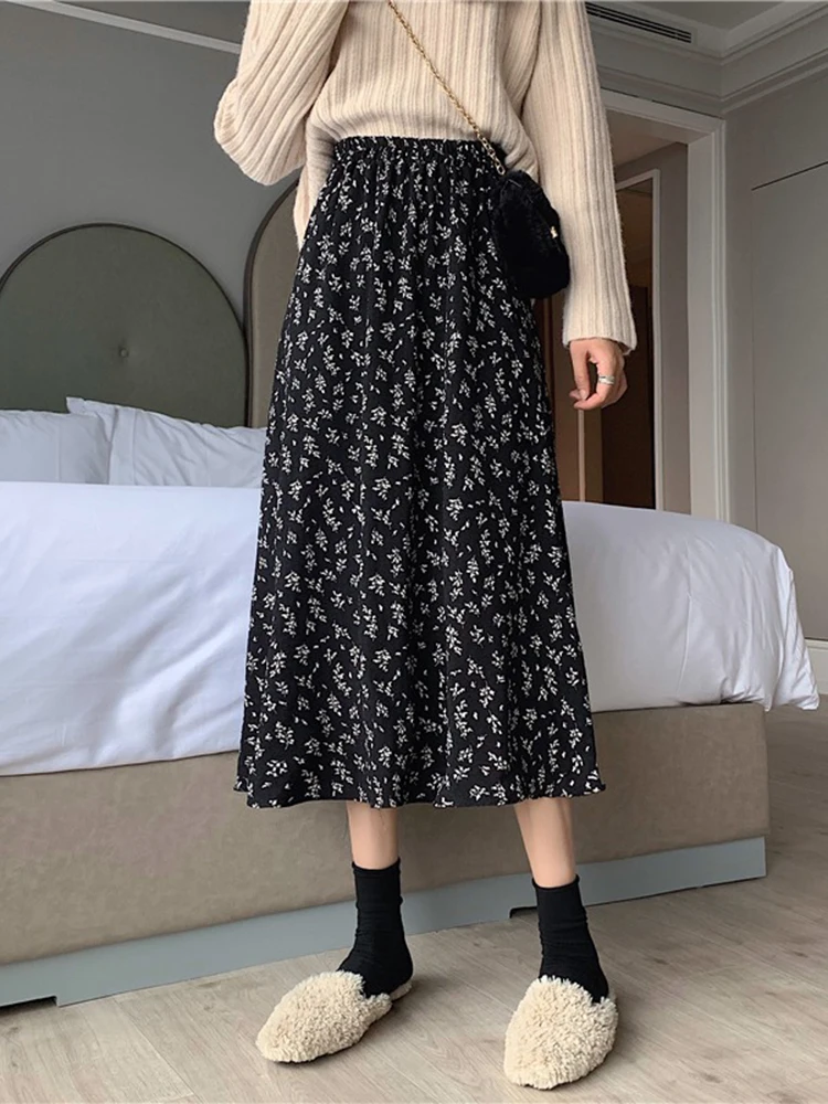 

Casual Little Daisy Skirts Women 2020 Autumn New A-line High Waist Mid-length Small Fresh Floral Thin Skirt