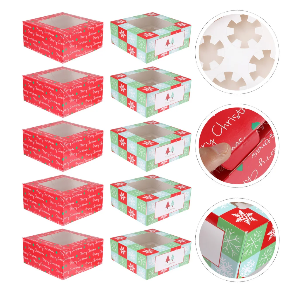 

10pcs Christmas Cupcake Boxes 4 Cavities Cake Packaging Box for Gift Giving