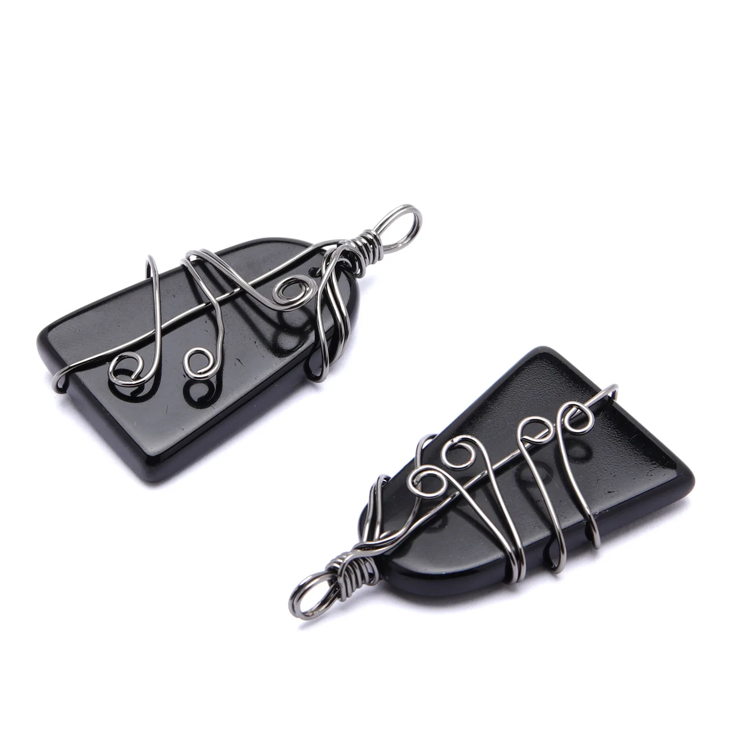 Природные обсидиана злых духов украшенное камнем-талисманом трапециевидной