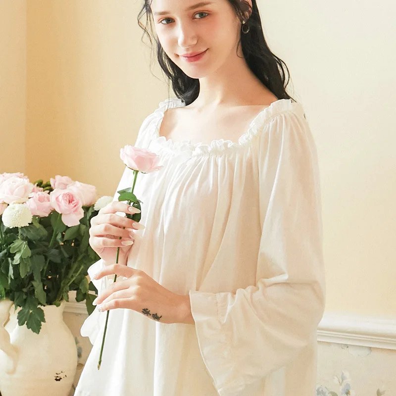 

2pcs New Loose Large Size Long-sleeved Cotton Pajamas Suit Women Spring Autumn Trousers Palace Style Casual Simple Home Service