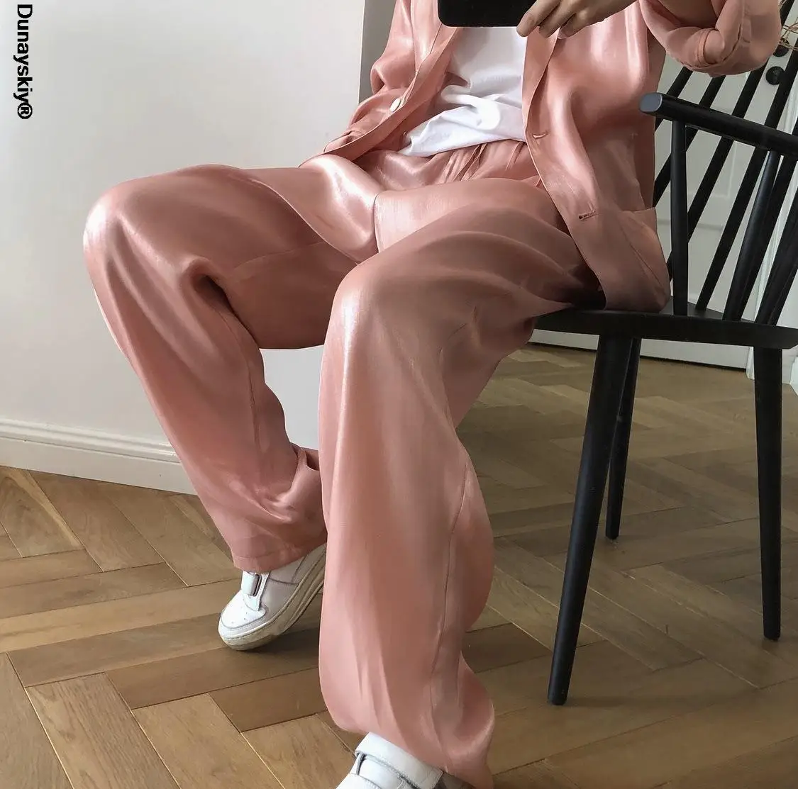 

2021 New High Waist Drawstring Stain Pants Full Length Loose Wide Legs Female Trousers Spring And Summer Fashion