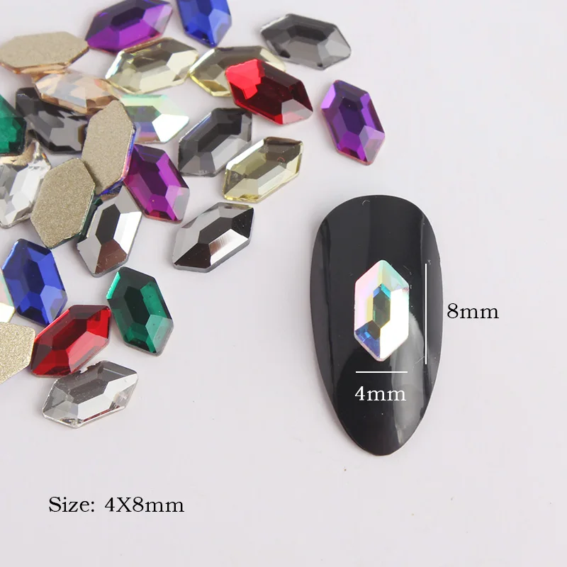 Длинные шестигранные Стразы для ногтей кристаллы с плоской задней стороной