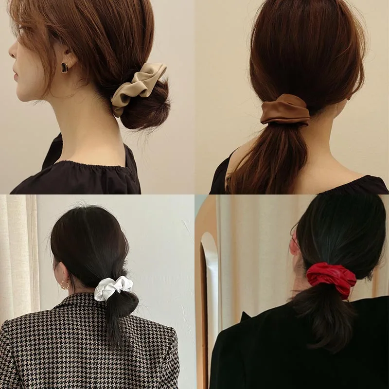 

Fashion Leather Scrunchies Solid Red Rubber bands For Women Girls Korean Elastic Hair bands Ponytail Hold Hair Accessories