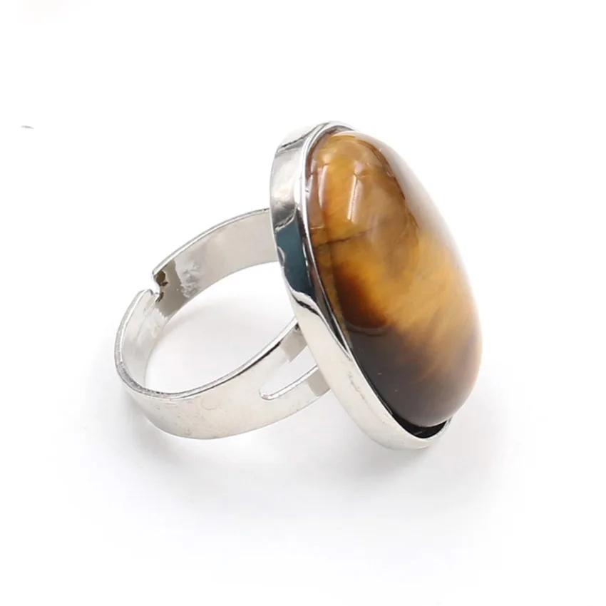 

Natural Tiger Eye Stone Silver Plated Ellipse Shape Resizable Ring Women and Men Fashion Jewelry 1 PCS