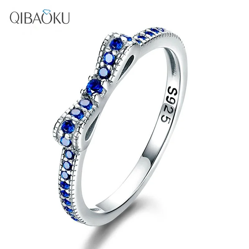 Женское ювелирное изделие S925 Серебряное кольцо AAAAA Швейцарский кольцо с голубым Цирконом в форме банта простое свадебное ювелирное изделие подарок на день Святого Валентина - изображение