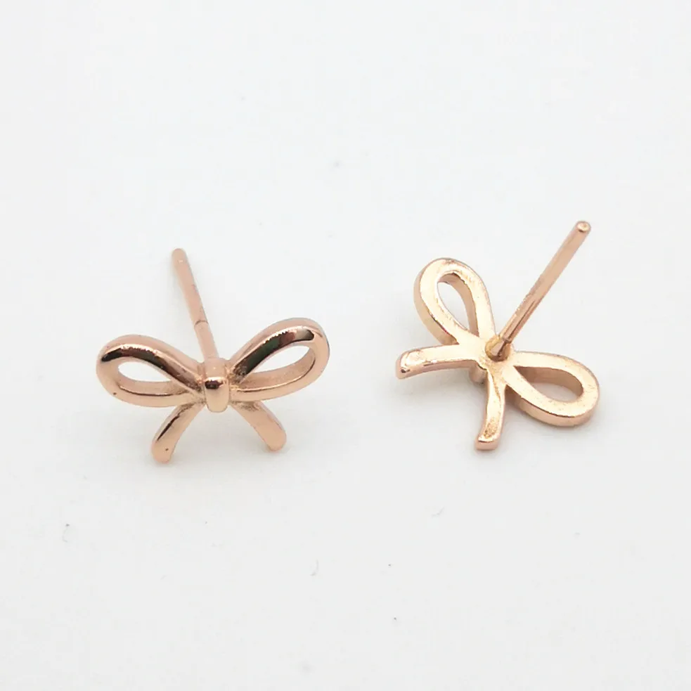 

Ladies S925 Sterling Silver Classic Bow Gold Rose Gold Stud Earrings Women Sterling Silver Bow Stud Earrings