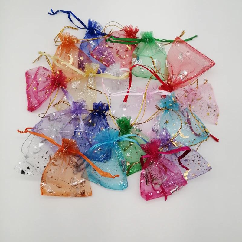 

500Pcs Butterfly Star Moon Organza Gift Bag 7*9 9*12 13*18cm Wedding Gift Organza Bag Drawstring Jewelry Packaging Display Pouch