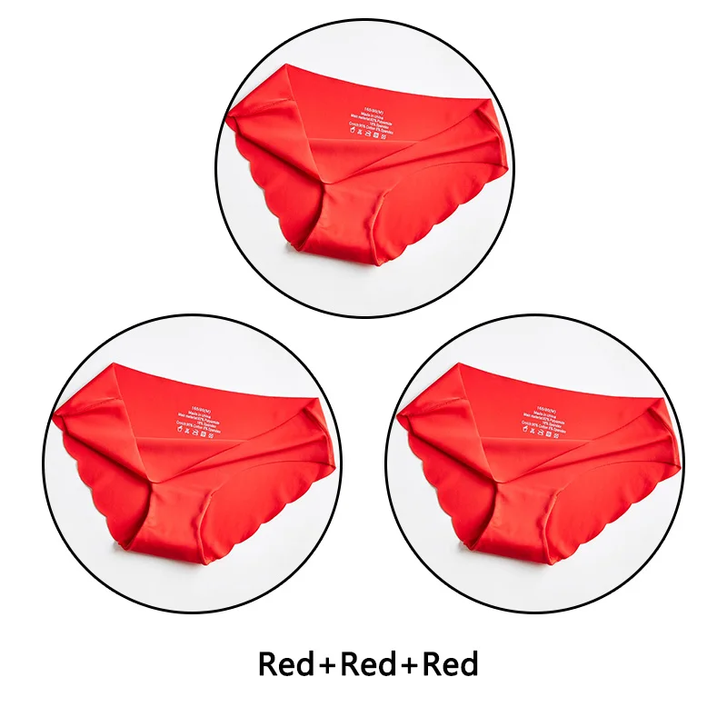 Red Red Red 3 шт. ультра тонкие мягкие женские трусики бесшовные трусы сексуальные оборки Нижнее белье Женские однотонные трусики 7 цветов Нижнее белье с низкой посадкой нижнее белье - Цвет: Red Red Red