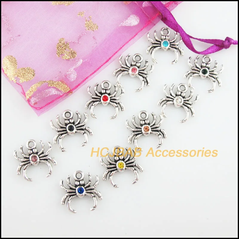 Модные подвески в виде паука 20 шт. тибетские серебряные с искусственными