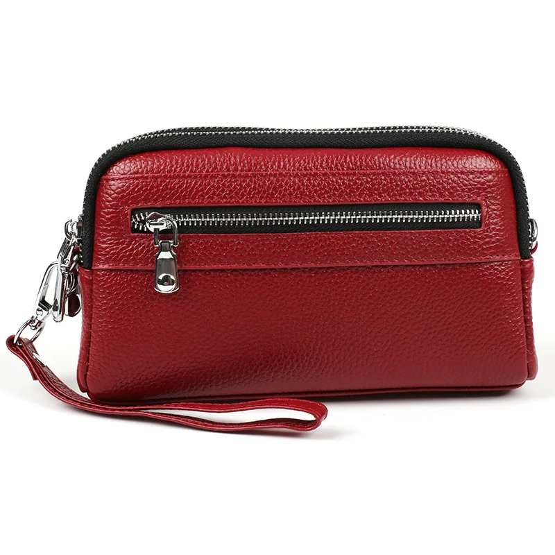 Women Mini Chain Messenger Shoulder Bags Small Bag Female Wristband Clutch Genuine Leather Large-capacity Double Zipper HandBag