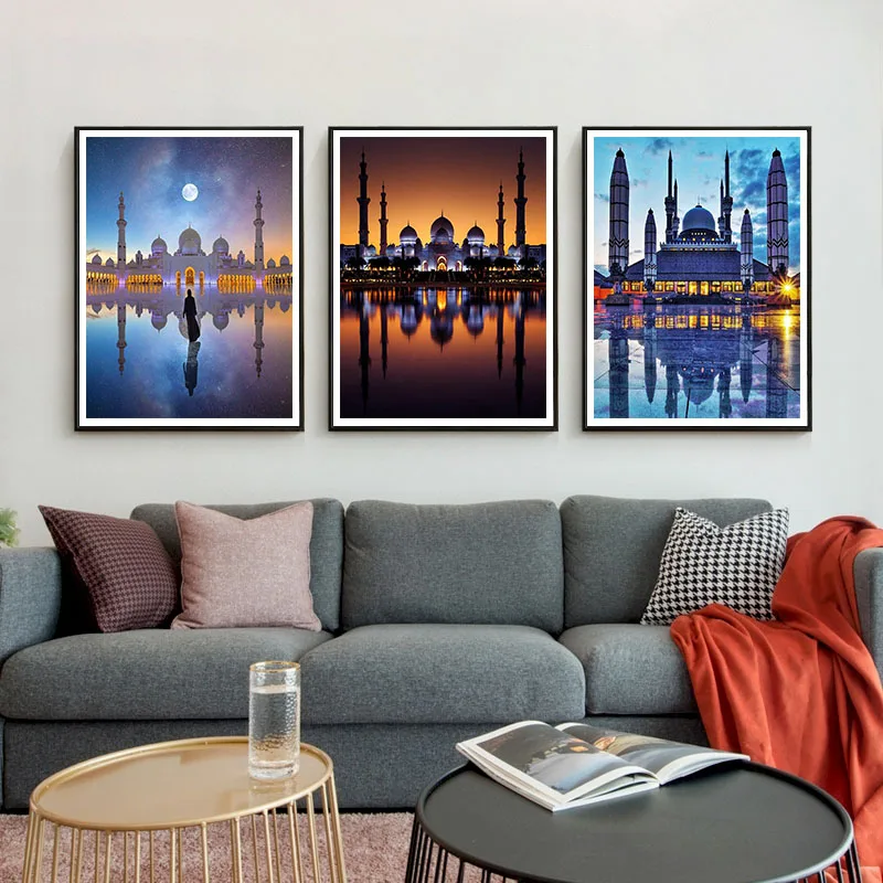 

Religion Festival 5D DIY Diamond Painting Cross Stitch Islam Muslim Holy Mosque Church Full Square Mosaic Rhinestone Home Decor