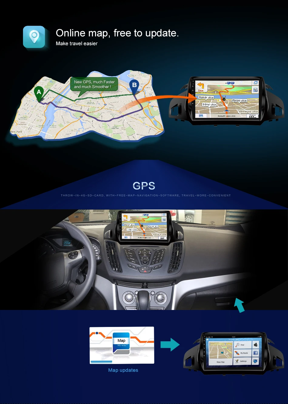 2 din Авторадио автомобиля стерео радио Android 9,0 для Ford Kuga Радио мультимедийный плеер с Wi-Fi Разделенный экран 2G ram 32G rom