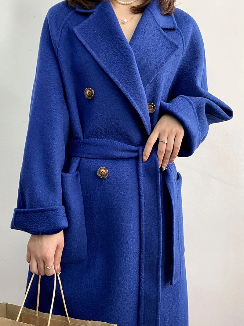 

Limited 599 high-end wavy double-sided cashmere coat suit collar double breasted wool tweed coat women's 21 new style